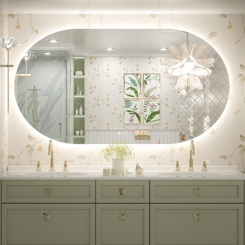 3 Color Energy Saving Frontlit & Backlit LED Bathroom Mirror Anti-Fog Dimmable Wall Mounted Vanity Mirror 3000K 4500K 6000K