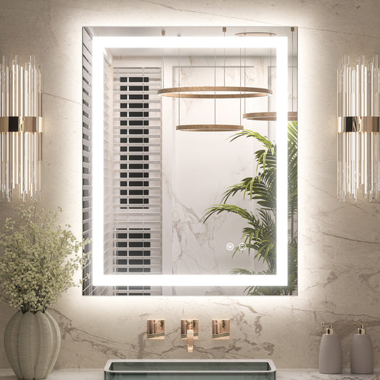3 Color Backlit LED Bathroom Mirror Anti-Fog Dimmable Wall Mounted Vanity Mirror 3000K 4500K 6000K IP54 Waterproof