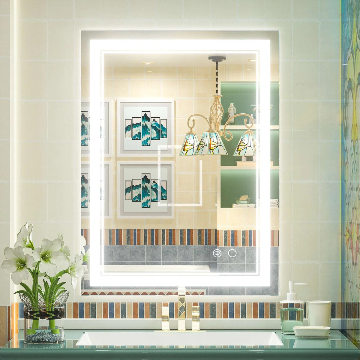Frontlit LED Bathroom Mirror with Anti-Fog, 6000K Daylight Lighting, Dimmable Vanity Mirror, Aluminum Frame, IP54 Waterproof, Hardwired or Plug-In