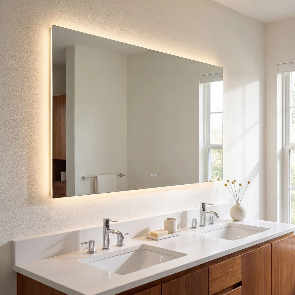 Luxury Backlit LED Bathroom Mirror with Dimmable 3-Color Lighting | Anti - Fog | Adjustable & Selectable Color Temperature - 3000K / 4500K / 6000K