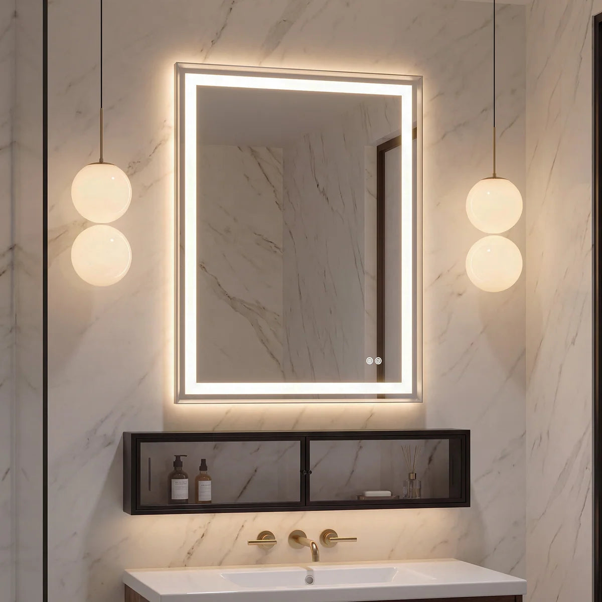 Frontlit & Backlit Framed LED Bathroom Mirror with 3-Color Dimmable Lighting, Anti-Fog & HD Tempered Glass