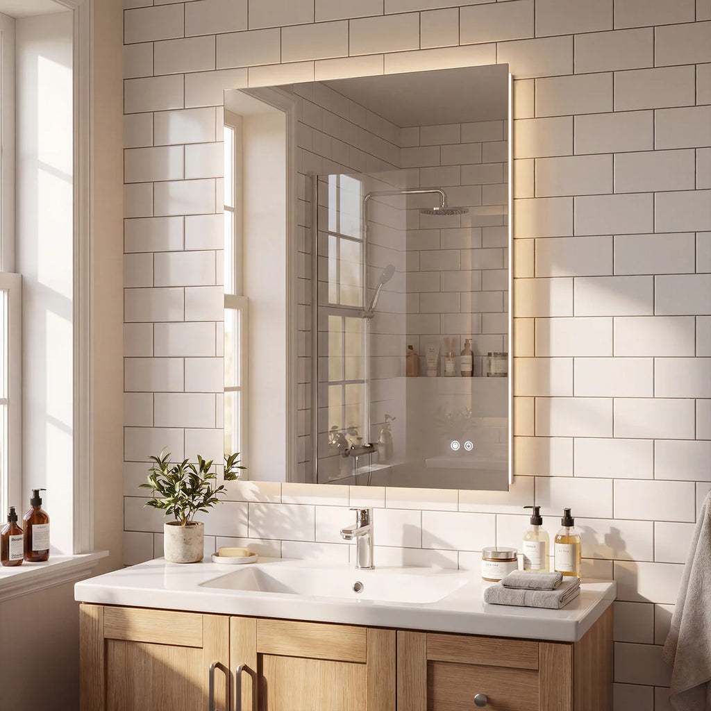 Luxury Backlit LED Bathroom Mirror with Dimmable 3-Color Lighting | Anti - Fog | Adjustable & Selectable Color Temperature - 3000K / 4500K / 6000K