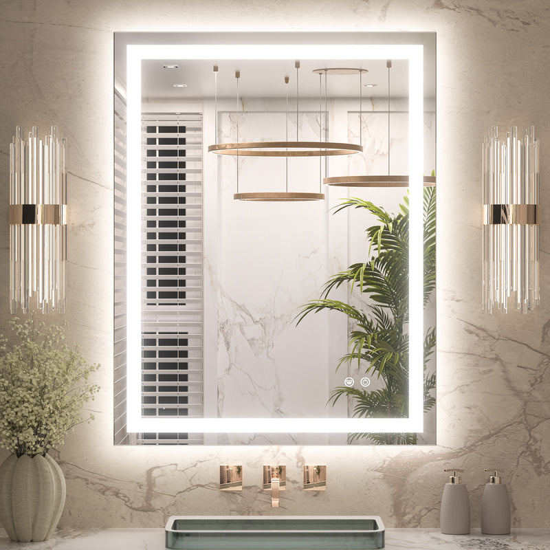 3 Color Energy Saving Frontlit & Backlit LED Bathroom Mirror Anti-Fog Dimmable Wall Mounted Vanity Mirror 3000K 4500K 6000K