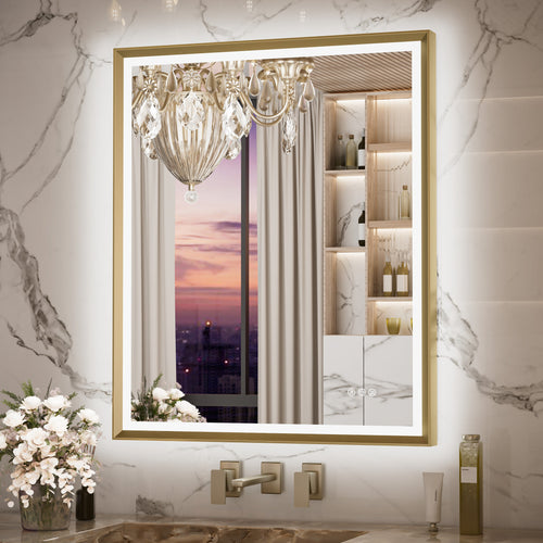 3 Color Energy Saving Frontlit & Backlit LED Bathroom Mirror Anti-Fog Dimmable Wall Mounted Vanity Mirror 3000K 4500K 6000K