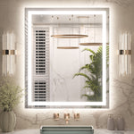 3 Color Energy Saving Frontlit & Backlit LED Bathroom Mirror Anti-Fog Dimmable Wall Mounted Vanity Mirror 3000K 4500K 6000K