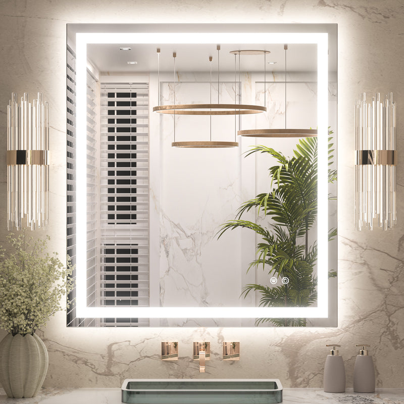 3 Color Energy Saving Frontlit & Backlit LED Bathroom Mirror Anti-Fog Dimmable Wall Mounted Vanity Mirror 3000K 4500K 6000K