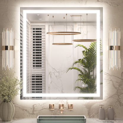 3 Color Energy Saving Frontlit & Backlit LED Bathroom Mirror Anti-Fog Dimmable Wall Mounted Vanity Mirror 3000K 4500K 6000K
