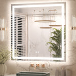 3 Color Energy Saving Frontlit & Backlit LED Bathroom Mirror Anti-Fog Dimmable Wall Mounted Vanity Mirror 3000K 4500K 6000K