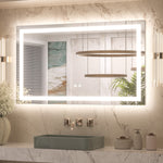 3 Color Energy Saving Frontlit & Backlit LED Bathroom Mirror Anti-Fog Dimmable Wall Mounted Vanity Mirror 3000K 4500K 6000K