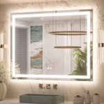 3 Color Energy Saving Frontlit & Backlit LED Bathroom Mirror Anti-Fog Dimmable Wall Mounted Vanity Mirror 3000K 4500K 6000K