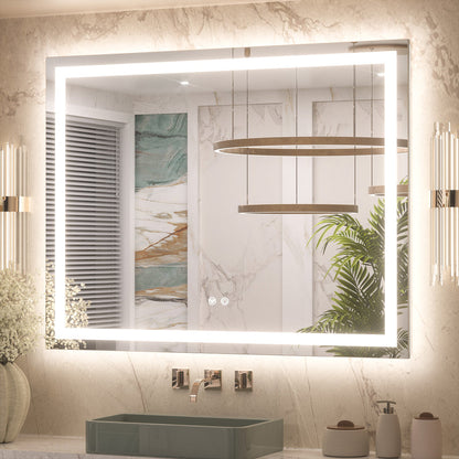 3 Color Energy Saving Frontlit & Backlit LED Bathroom Mirror Anti-Fog Dimmable Wall Mounted Vanity Mirror 3000K 4500K 6000K