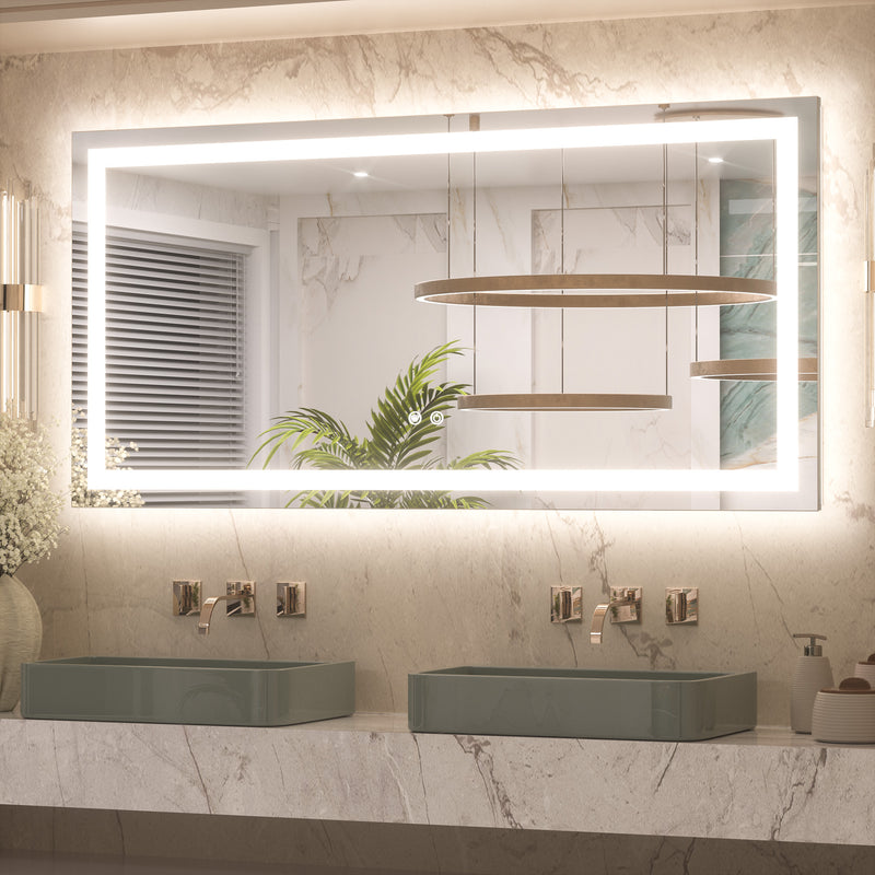 3 Color Backlit LED Bathroom Mirror Anti-Fog Dimmable Wall Mounted Vanity Mirror 3000K 4500K 6000K IP54 Waterproof