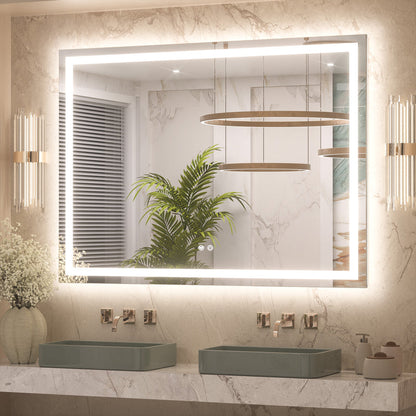 3 Color Backlit LED Bathroom Mirror Anti-Fog Dimmable Wall Mounted Vanity Mirror 3000K 4500K 6000K IP54 Waterproof