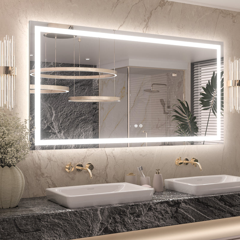 3 Color Backlit LED Bathroom Mirror Anti-Fog Dimmable Wall Mounted Vanity Mirror 3000K 4500K 6000K IP54 Waterproof
