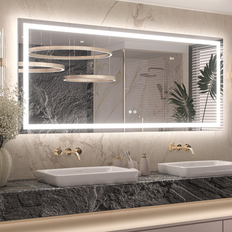 3 Color Backlit LED Bathroom Mirror Anti-Fog Dimmable Wall Mounted Vanity Mirror 3000K 4500K 6000K IP54 Waterproof
