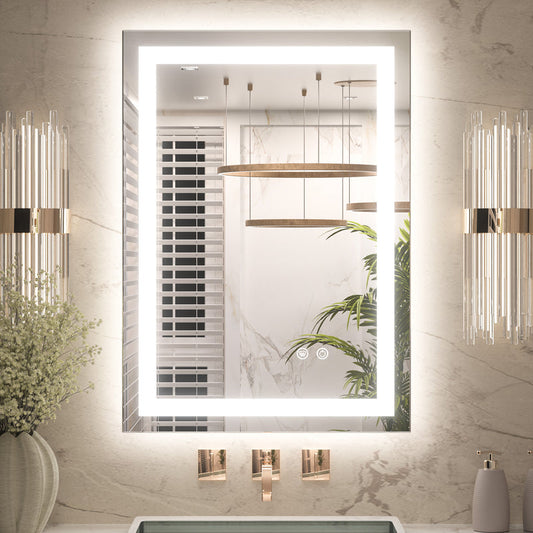 3 Color Backlit LED Bathroom Mirror Anti-Fog Dimmable Wall Mounted Vanity Mirror 3000K 4500K 6000K IP54 Waterproof