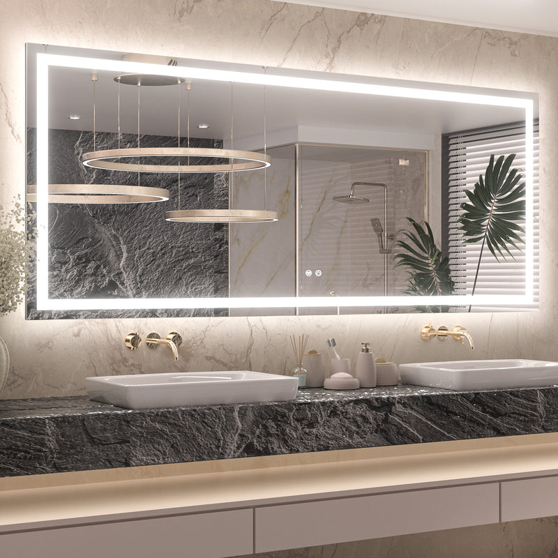 3 Color Backlit LED Bathroom Mirror Anti-Fog Dimmable Wall Mounted Vanity Mirror 3000K 4500K 6000K IP54 Waterproof