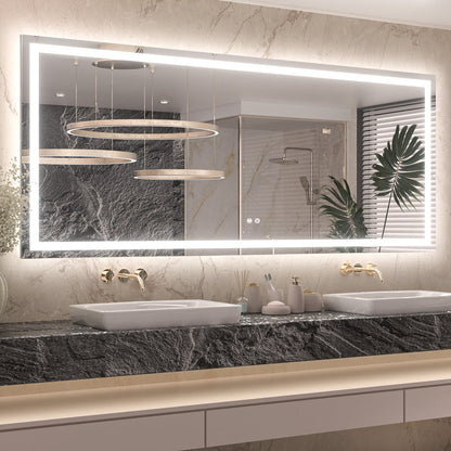 3 Color Energy Saving Frontlit & Backlit LED Bathroom Mirror Anti-Fog Dimmable Wall Mounted Vanity Mirror 3000K 4500K 6000K