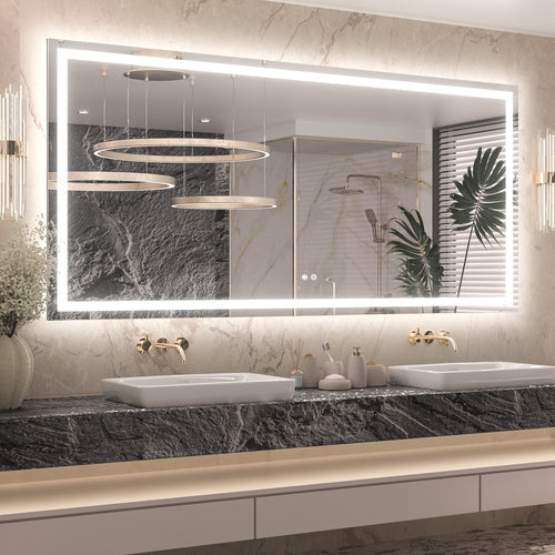 3 Color Energy Saving Frontlit & Backlit LED Bathroom Mirror Anti-Fog Dimmable Wall Mounted Vanity Mirror 3000K 4500K 6000K