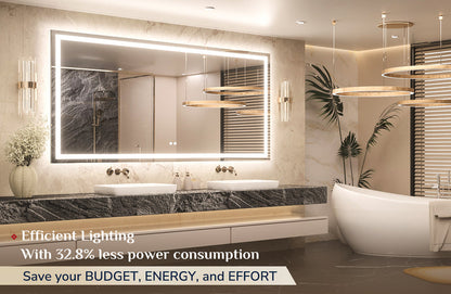 3 Color Backlit LED Bathroom Mirror Anti-Fog Dimmable Wall Mounted Vanity Mirror 3000K 4500K 6000K IP54 Waterproof