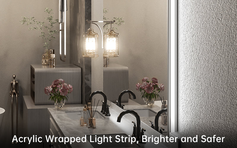 3 Color Energy Saving Frontlit & Backlit LED Bathroom Mirror Anti-Fog Dimmable Wall Mounted Vanity Mirror 3000K 4500K 6000K