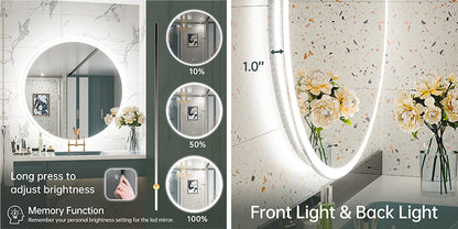 3 Color Backlit LED Bathroom Mirror Anti-Fog Dimmable Wall Mounted Vanity Mirror 3000K 4500K 6000K IP54 Waterproof