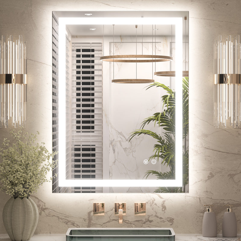 3 Color Energy Saving Frontlit & Backlit LED Bathroom Mirror Anti-Fog Dimmable Wall Mounted Vanity Mirror 3000K 4500K 6000K