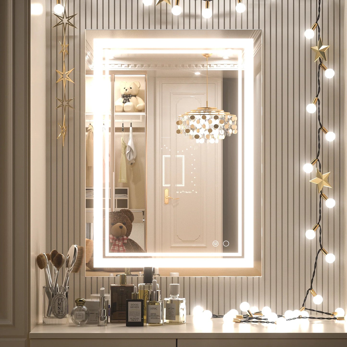 3 Color LED Bathroom Mirror Front lit Anti Fog Dimmable Wall Mount Vanity Mirror 3000K 4500K 6000K