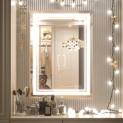 3 Color LED Bathroom Mirror Front lit Anti Fog Dimmable Wall Mount Vanity Mirror 3000K 4500K 6000K