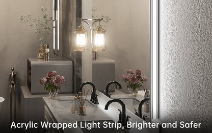 3 Color Frontlit & Backlit LED Bathroom Mirror Anti-Fog Dimmable Wall Mounted Vanity Mirror 3000K 4500K 6000K IP54 Waterproof
