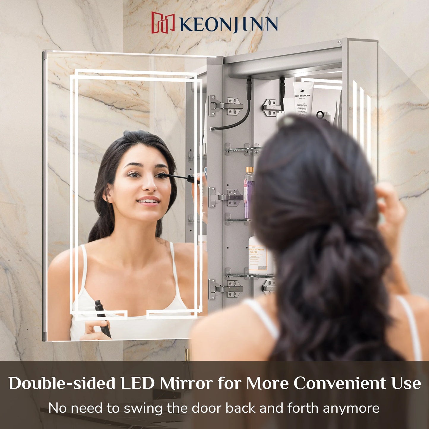 LED Lighted Medicine Cabinet with Vanity Mirror – Dimmable 3 Color Lights & Adjustable Shelves