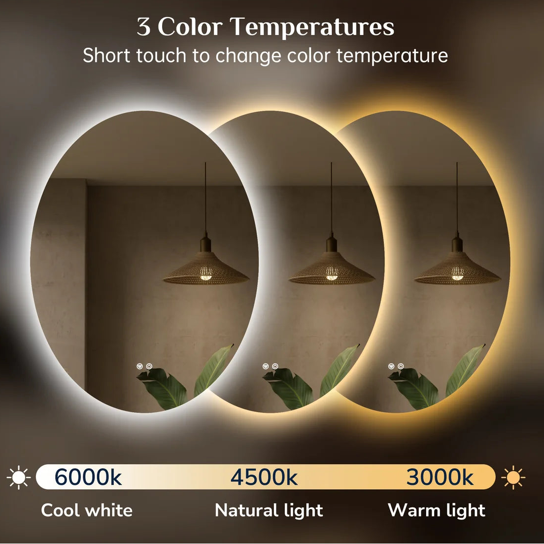 Prime LED House Oval Backlit LED Bathroom Mirror – 3-Color Dimmable, Anti-Fog, HD Tempered Glass, Touch Memory & French Cleat Mounting