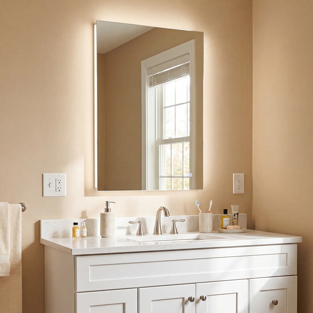 Luxury Backlit LED Bathroom Mirror with Dimmable 3-Color Lighting | Anti - Fog | Adjustable & Selectable Color Temperature - 3000K / 4500K / 6000K