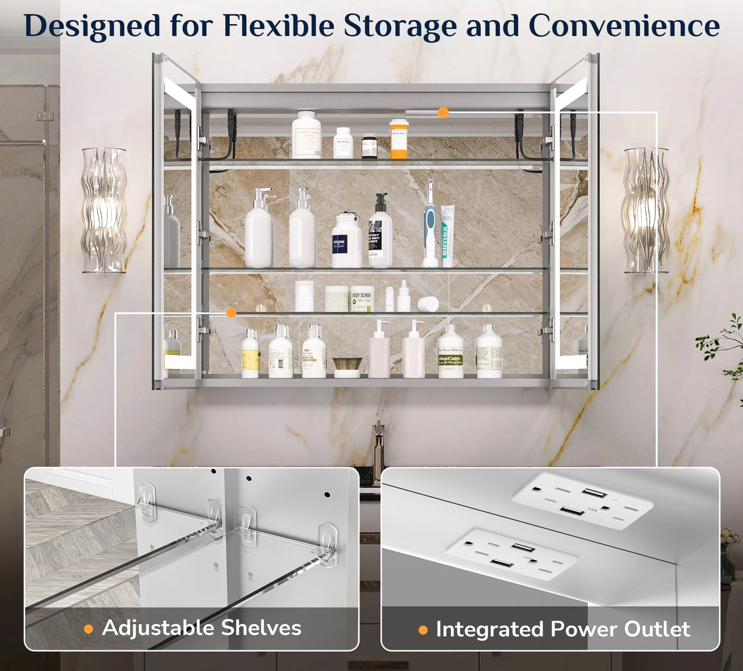 LED Lighted Bathroom Medicine Cabinet with Mirror – Anti-Fog, Adjustable Shelves, USB & Outlet, Recessed or Wall Mounted