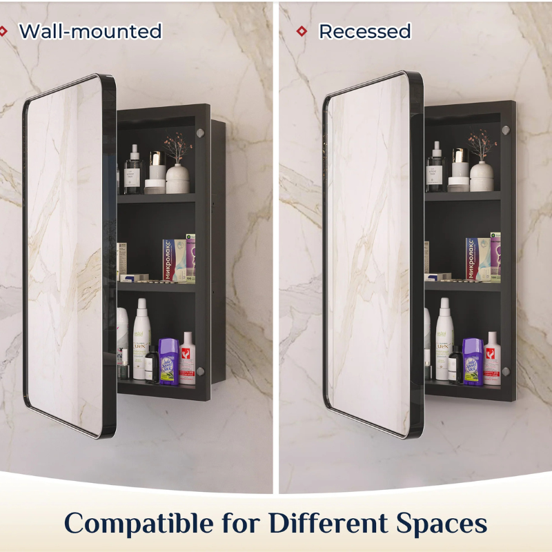 Stainless Steel Bathroom Medicine Cabinet with Mirror – Recessed or Wall Mounted Storage Cabinet