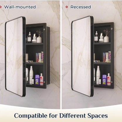 Stainless Steel Bathroom Medicine Cabinet with Mirror – Recessed or Wall Mounted Storage Cabinet