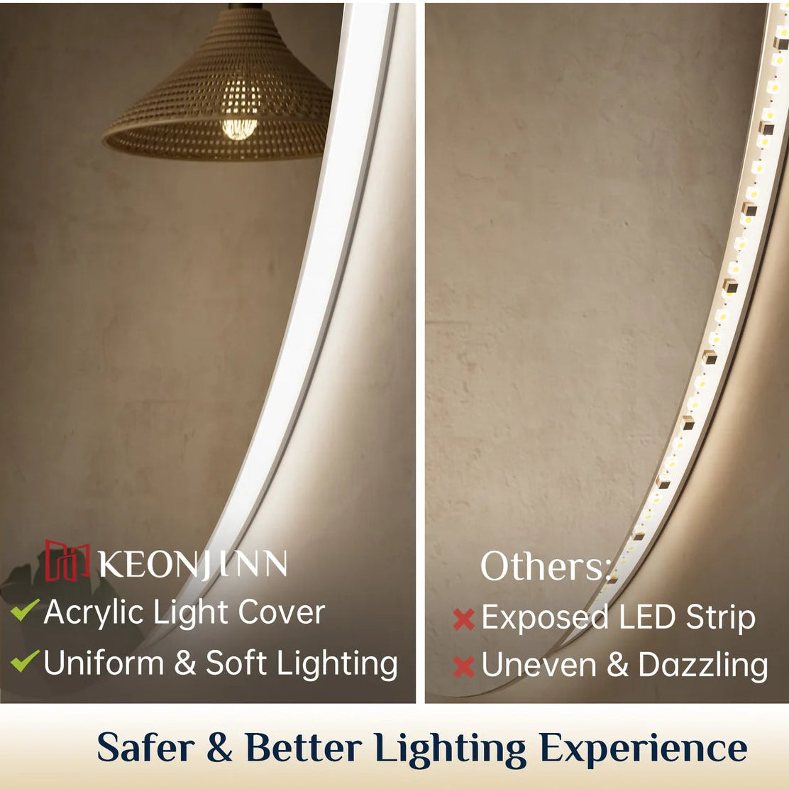 Prime LED House Oval Pill-Shaped Backlit LED Bathroom Mirror – 3-Color 3000K/4500K/6000K Dimmable Lighting, Anti-Fog, HD Tempered Glass, Touch Control, UL-Listed Driver