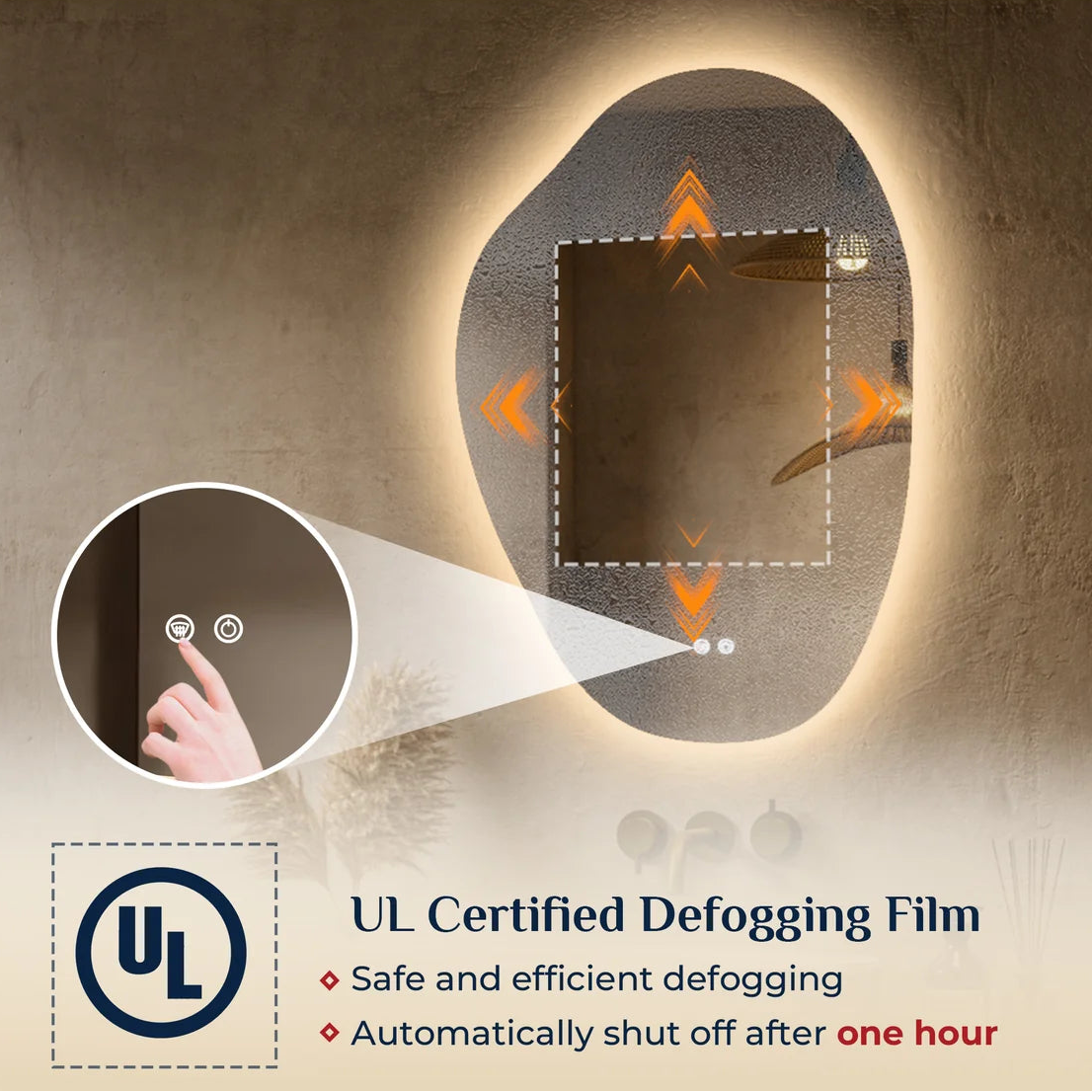 Prime LED House Asymmetrical Backlit LED Bathroom Mirror – 3-Color Dimmable, Anti-Fog, HD Tempered Glass