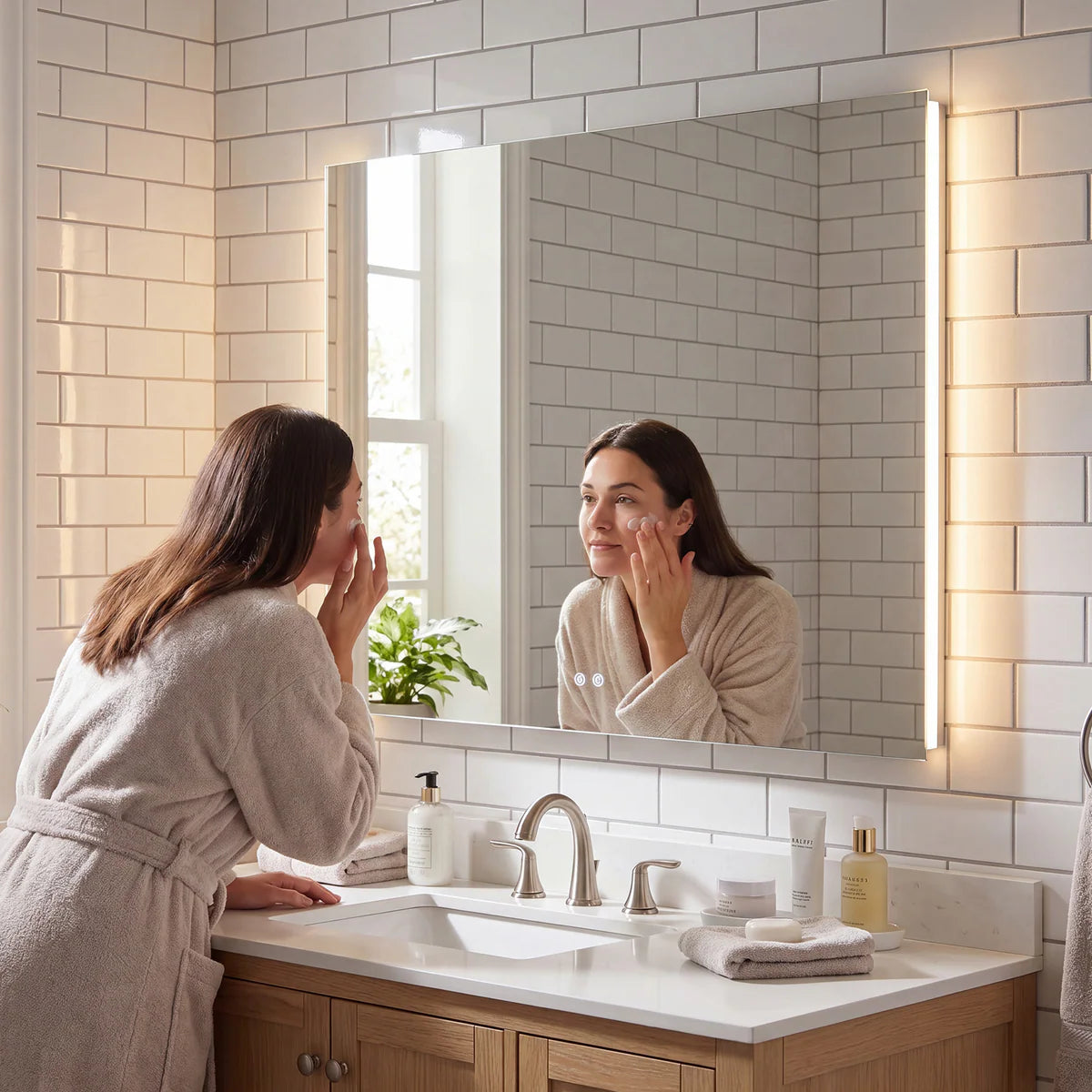 Backlit LED Bathroom Mirror with Anti-Fog, 6000K Cool White Lighting