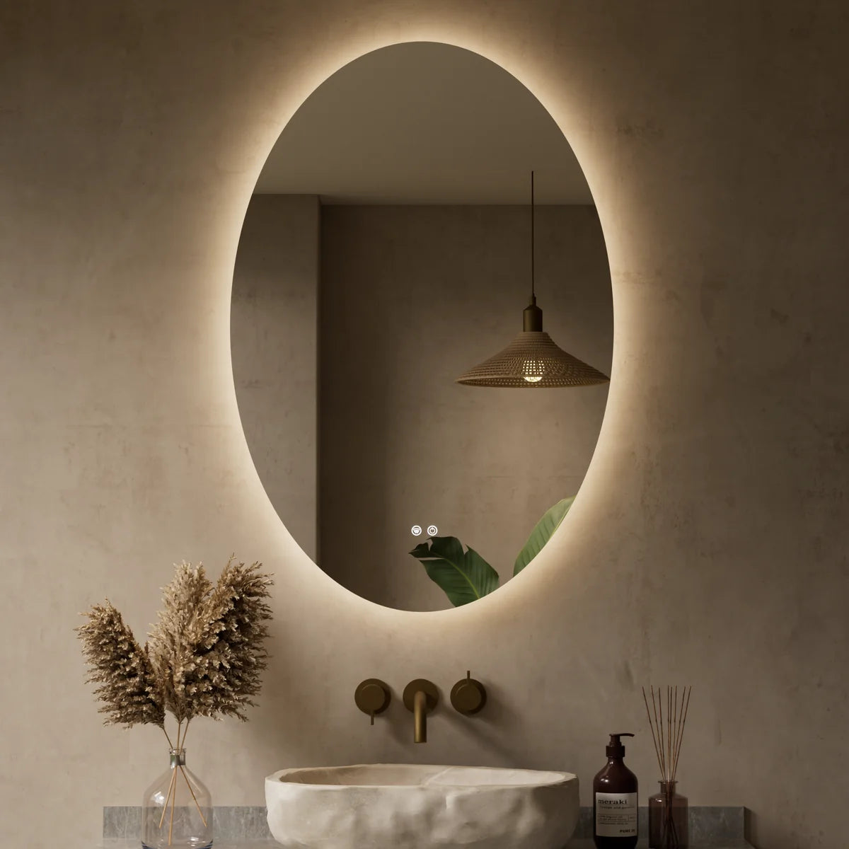 Prime LED House Oval Backlit LED Bathroom Mirror – 3-Color Dimmable, Anti-Fog, HD Tempered Glass, Touch Memory & French Cleat Mounting