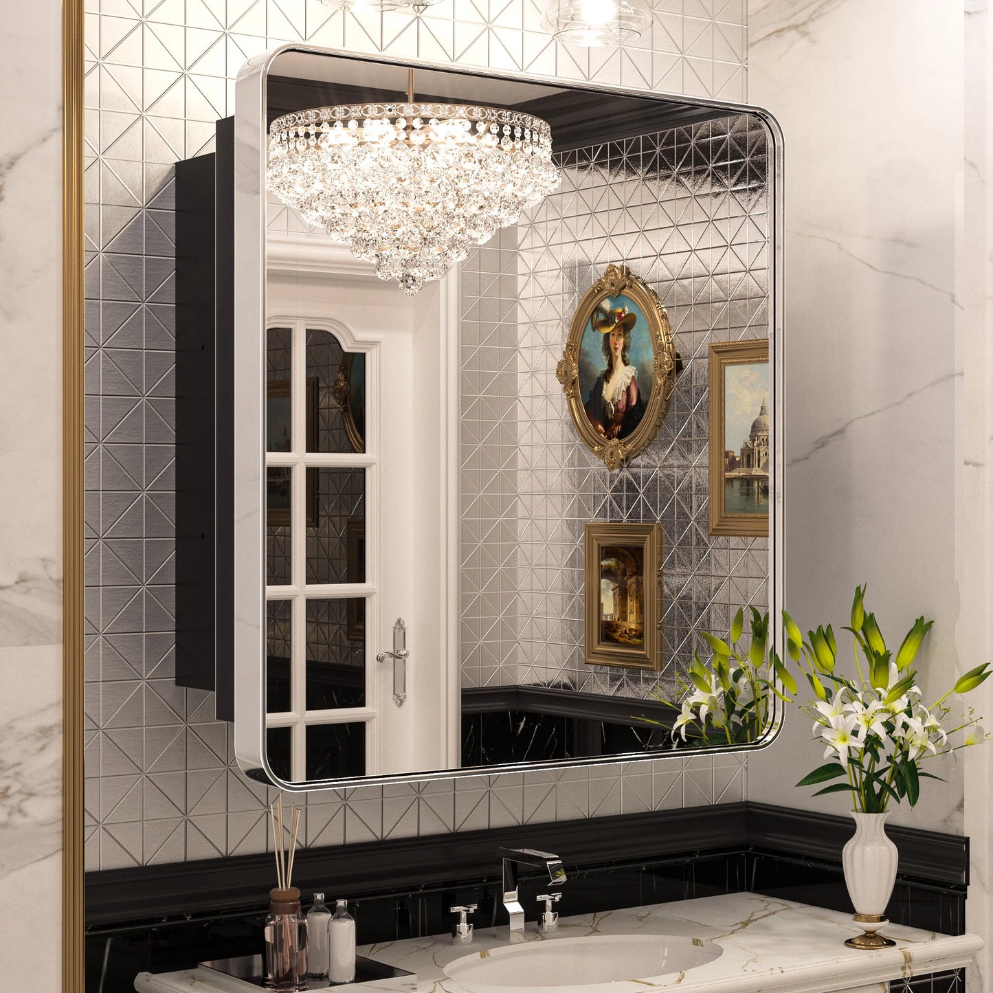 Stainless Steel Bathroom Medicine Cabinet with Mirror – Recessed or Wall Mounted Storage Cabinet