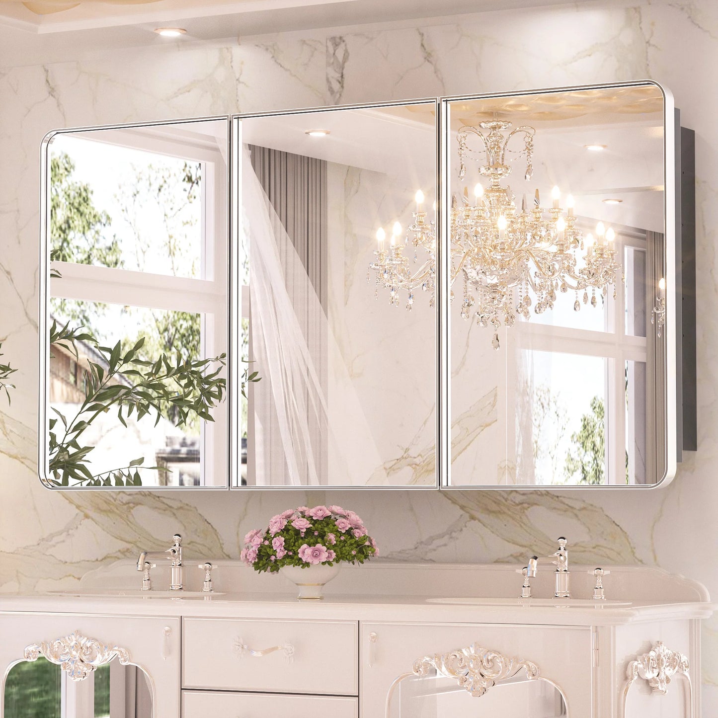 Stainless Steel Bathroom Medicine Cabinet with Mirror – Recessed or Wall Mounted Storage Cabinet