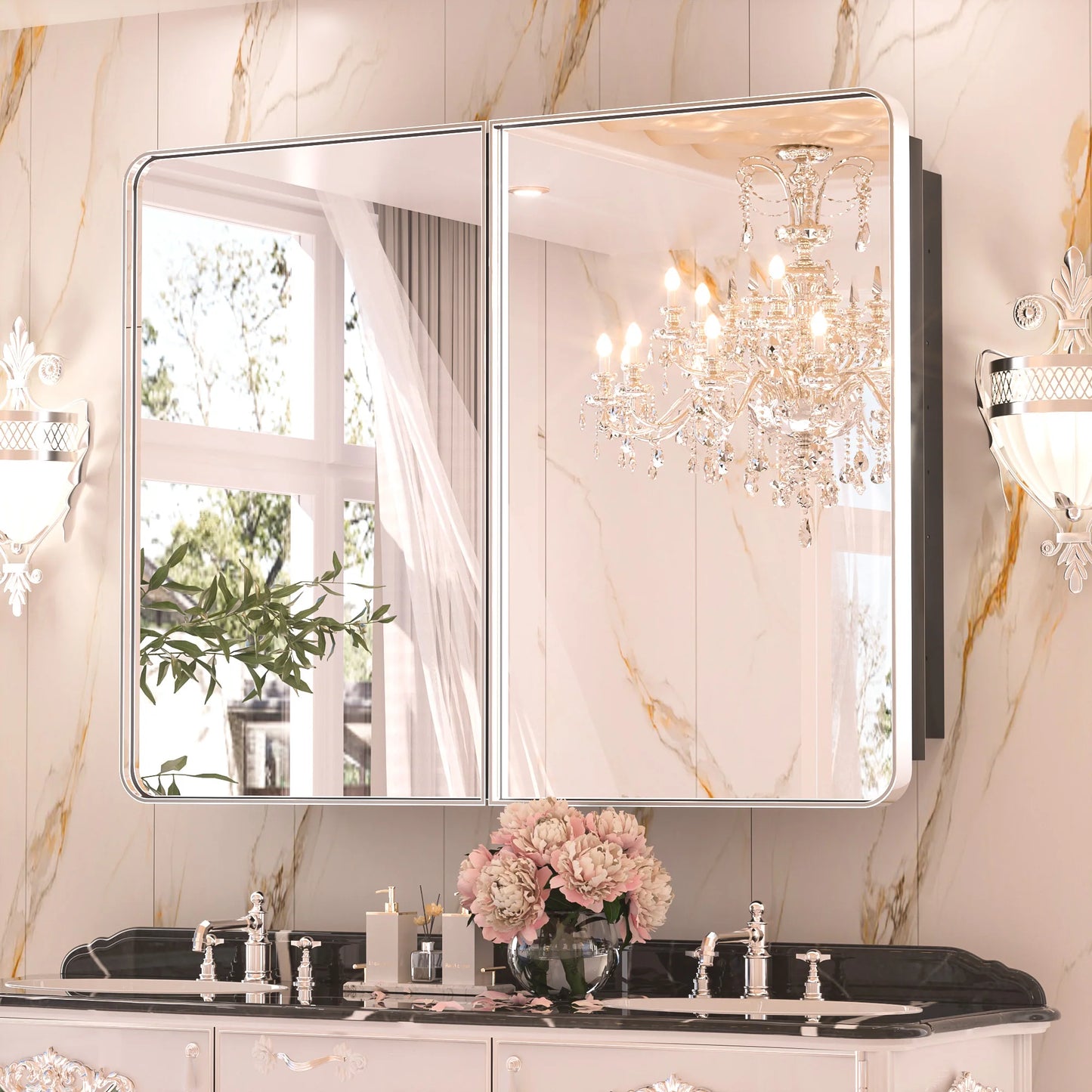 Stainless Steel Bathroom Medicine Cabinet with Mirror – Recessed or Wall Mounted Storage Cabinet