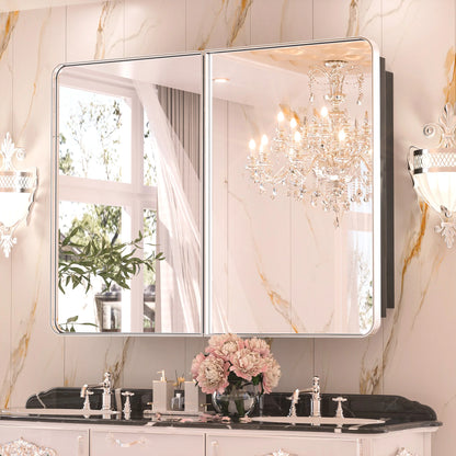 Stainless Steel Bathroom Medicine Cabinet with Mirror – Recessed or Wall Mounted Storage Cabinet