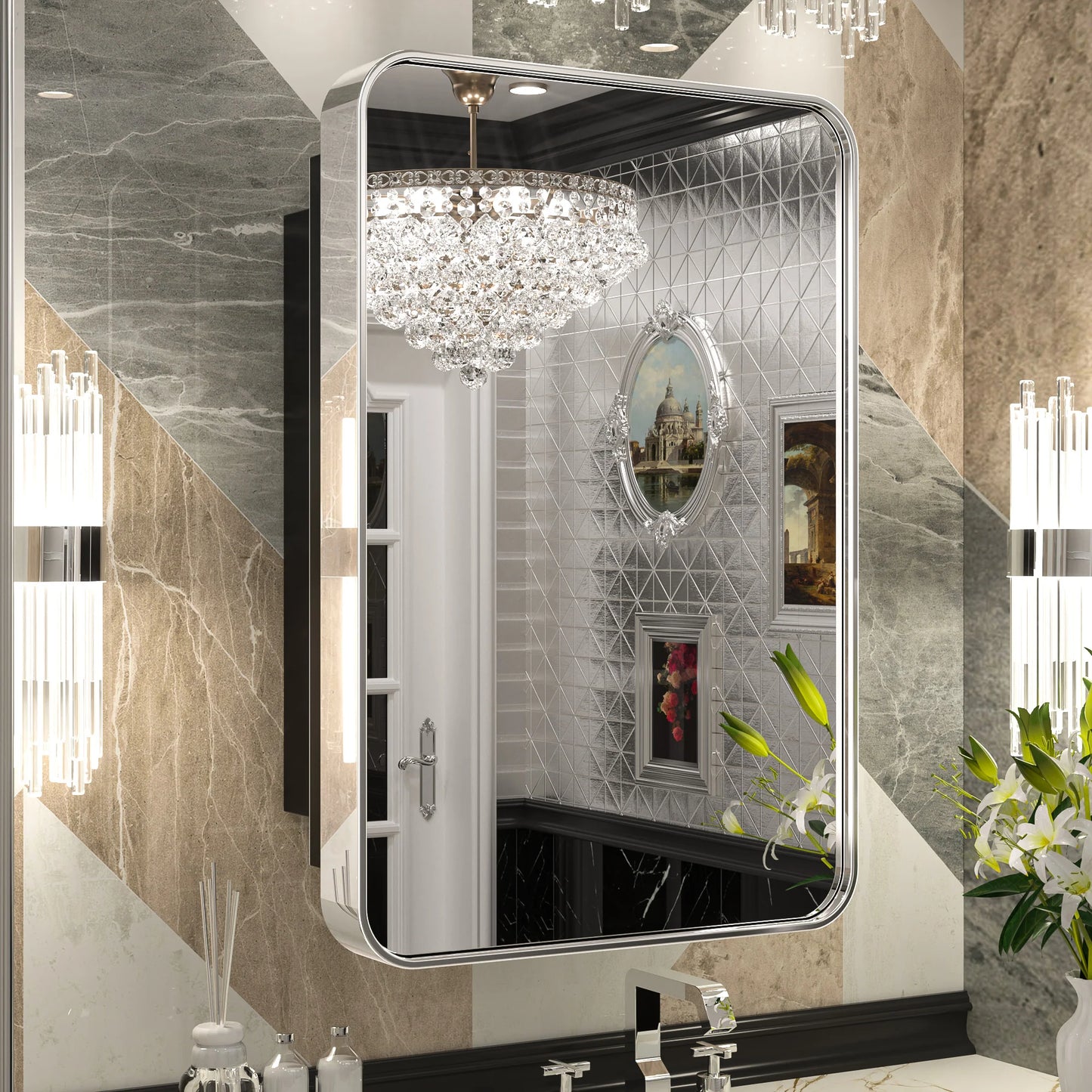 Stainless Steel Bathroom Medicine Cabinet with Mirror – Recessed or Wall Mounted Storage Cabinet