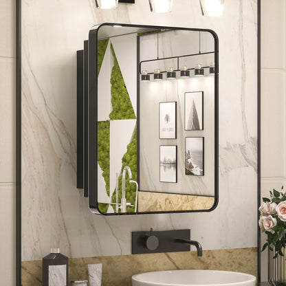 Stainless Steel Bathroom Medicine Cabinet with Mirror – Recessed or Wall Mounted Storage Cabinet