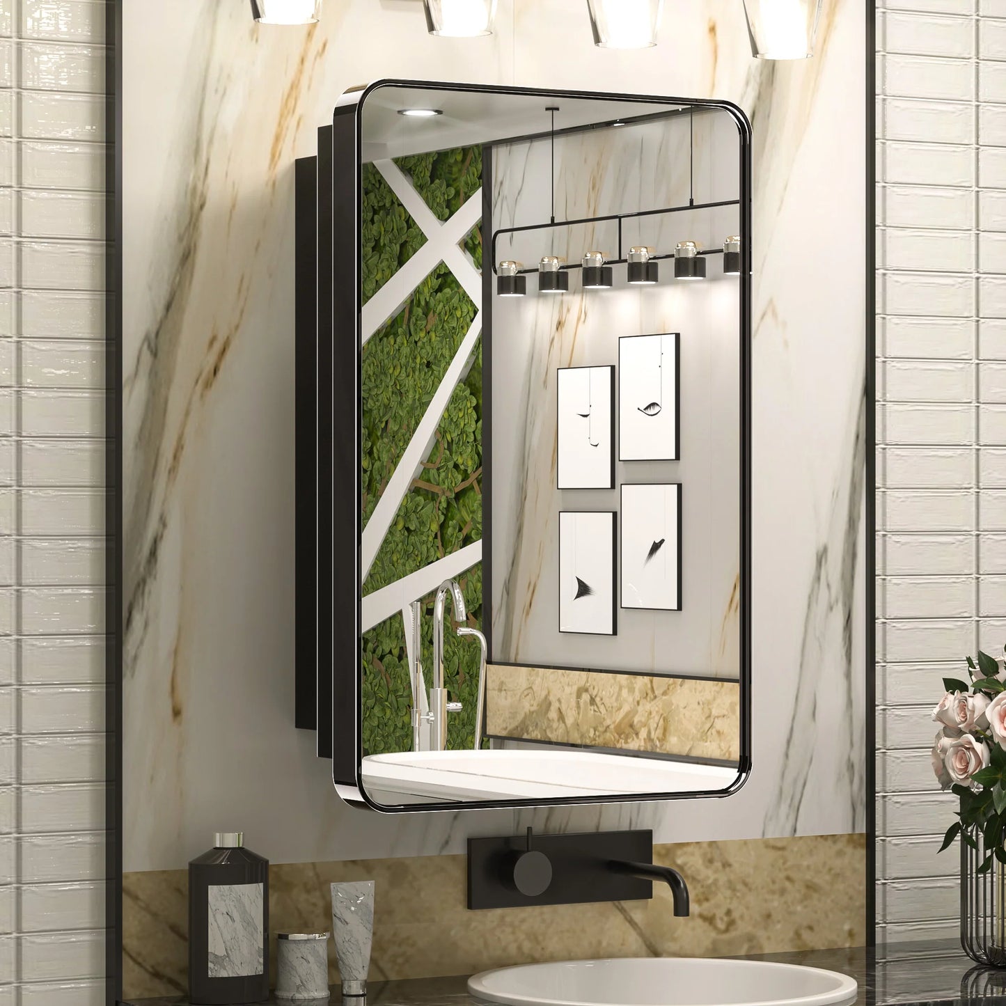 Stainless Steel Bathroom Medicine Cabinet with Mirror – Recessed or Wall Mounted Storage Cabinet
