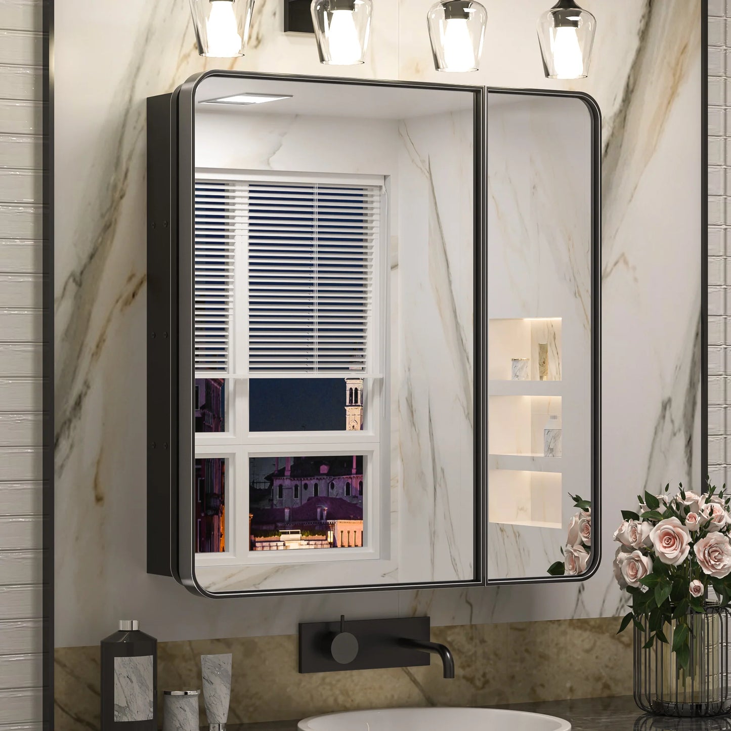 Stainless Steel Bathroom Medicine Cabinet with Mirror – Recessed or Wall Mounted Storage Cabinet