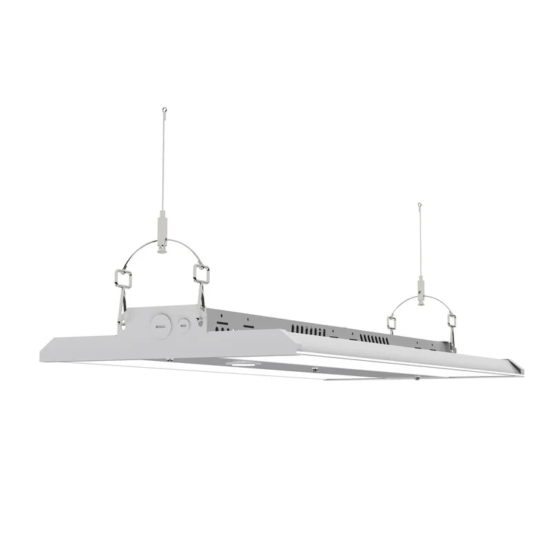 4FT LED Linear High Bay Light, 255W/275W/300W Wattage Selectable, 4000K/5000K CCT Selectable, 140 LM/W High Efficiency, 0-10V Dimmable, Commercial Warehouse Lighting