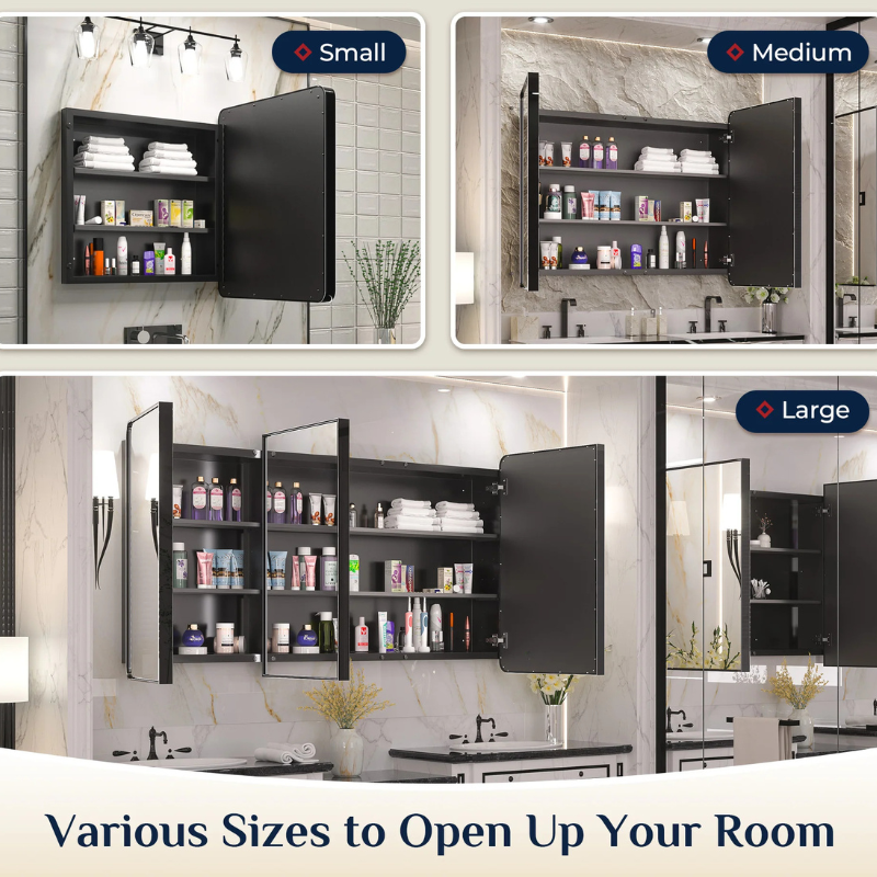 Stainless Steel Bathroom Medicine Cabinet with Mirror – Recessed or Wall Mounted Storage Cabinet